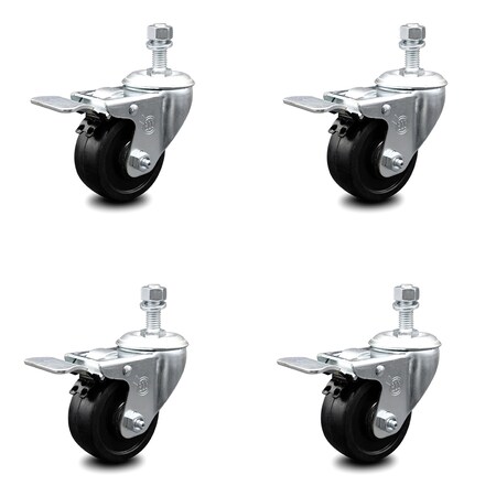 Service Caster 3.5 Inch Soft Rubber Wheel Swivel 1/2 Inch Stem Caster Set with Total Lock Brake SCC-TSTTL20S3514-SRS-121315-4